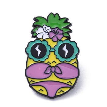 Black Alloy Brooches, Pineapple Enamel Pins, for Backpack Clothes, Violet, 30x18.5x1.5mm