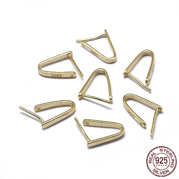925 Sterling Silver Pendant Bails, with S925 Stamp, Ice Pick & Pinch Bails, Golden, 12x2mm, Pin: 0.6mm, Inseam Length: 10mm