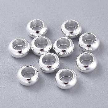 201 Stainless Steel European Beads, Large Hole Beads, Rondelle, Silver, 10x5mm, Hole: 6mm