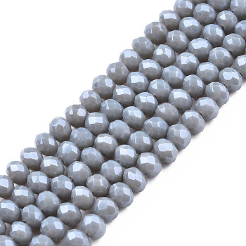 Electroplate Glass Beads Strands, Pearl Luster Plated, Faceted, Rondelle, Light Steel Blue, 3x2mm, Hole: 0.8mm, about 165~169pcs/strand, 15~16 inch(38~40cm)