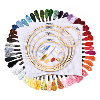DIY Cross Stitch Counted Kits, including Threads, Bamboo Embroidery Hoop, Aida Cloth, Threader, Scissor, Blunt Needle, Seam Ripper, Thread Winding Board, Thimble, Mixed Color, 74pcs/set