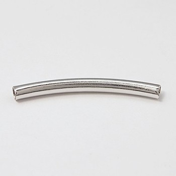 Brass Tube Beads, Curved, Platinum, Size: about 4mm in diameter, 41mm long, hole: 3.5mm
