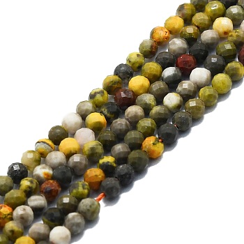 Natural Bumblebee Jasper Beads Strands, Faceted, Round, 3mm, Hole: 0.7mm, about 132pcs/strand, 15.16''~15.55''(38.5~39.5cm)