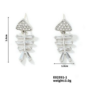 Baroque Style Fishbone Earrings Exquisite 3D Colorful Fashion Jewelry, Platinum, 26x10mm