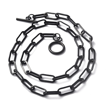 304 Stainless Steel Paperclip Chain Necklaces, with Toggle Clasps, Electrophoresis Black, 17.99 inch(45.7cm)