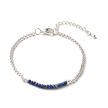 Natural Lapis Lazuli Beaded Bracelets, with 304 Stainless Steel Rolo Chain, 7.48 inch(190mm)