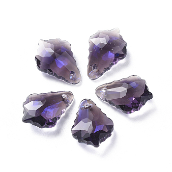 Glass Rhinestone Pendants, Faceted, Maple Leaf, Amethyst, 16.5x11.5x5.5mm, Hole: 1.2mm