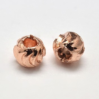 Rack Plating and Vacuum Plating Brass Corrugated Round Spacer Beads, Rose Gold, 3x2mm, Hole: 1mm
