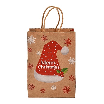 Christmas Theme Rectangle Paper Bags, with Handles, for Gift Bags and Shopping Bags, Hat, Bag: 8x15x21cm, Fold: 210x150x2mm
