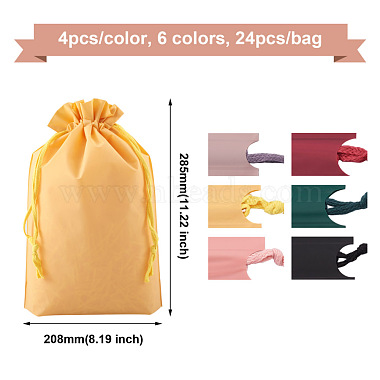 Magibeads 24Pcs 6 Colors Rectangle Plastic Frosted Drawstring Gift Bags(ABAG-MB0001-11)-3