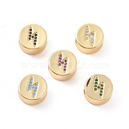 Rack Plating Brass Micro Pave Cubic Zirconia Beads, Cadmium Free & Lead Free, Real 18K Gold Plated, Flat Round with Lightning Pattern, Mixed Color, 11x5mm, Hole: 2mm(ZIRC-C035-22G)