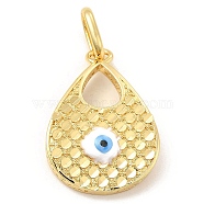 Brass Pendants, with Enamel, Real 18K Gold Plated, Long-Lasting Plated, Teardrop with Evil Eye Charm, White, 34x23.5x6mm, Hole: 10x7mm(KK-E076-06G-08)