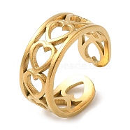 304 Stainless Steel Hollow Heart Open Cuff Rings for Valentine's Day, Real 18K Gold Plated, US Size 3(14mm)(RJEW-D012-06G)