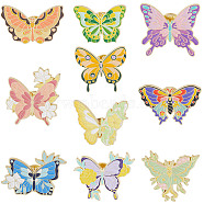 10Pcs 10 Style Flower Butterfly Enamel Pin, Gold Plated Alloy Badge for Backpack Clothes, Mixed Color, 18.5~30x27~30x1.5mm, 1Pc/style(JEWB-GF0001-28)