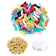 DIY Jewelry Making Kits, Including Curved Tube Opaque Acrylic Beads, Brass Spacer Beads, Elastic Crystal Thread, Mixed Color, Tube Beads: 100pcs/set(X1-DIY-LS0003-82)