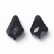 Faceted Glass Pendants, Leaf, Black, 22x15.5x8.5mm, Hole: 1mm(GLAA-F068-C31)