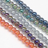 Electroplate Crystal Glass Round Beads Strands, Rainbow Color Plated, Mixed Color, 6mm, Hole: 1mm, about 69pcs/strand, 16.1 inch(EGLA-F037-6mm-A)