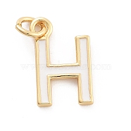 Rack Plating Brass Pendants, with Enamel and Jump Ring, Cadmium Free & Lead Free, Long-Lasting Plated, Real 18K Gold Plated, Letter, Letter H, 11.5x7.5x1mm, Hole: 2.5mm(KK-C065-05H-G)