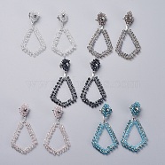 Electroplate Glass Faceted Beads Ear Studs, with 304 Stainless Steel Stud Earring Findings, Wire Pendants, Hoop Earring Findings and Ear Nuts, Earring Backs, Stainless Steel Color, Mixed Color, 80mm, Pin: 0.8mm(EJEW-JE03815)
