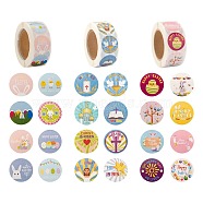 6 Rolls 3 Style Flat Round Easter Theme Pattern Tag Stickers, Self-Adhesive Paper Gift Tag Stickers, for Party Decorative Presents, Mixed Color, 25mm, 500pcs/roll, 2 rolls/style(DIY-LS0003-56)