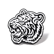 Tiger Enamel Pin, Animal Alloy Badge for Backpack Clothing, Electrophoresis Black, White, 33x32x2mm, Pin: 1mm(JEWB-F016-08EB)