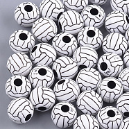 Craft Style Acrylic Beads, Sports Beads, Volleyball, White, 12x10.5mm, Hole: 3.5~4mm(X-MACR-T023-18)