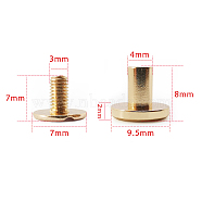 Brass Rivets, with Iron Screw, for Purse Handbag Shoes Leather Craft Clothes Belt Bookbinding, Round, Golden, 0.95x0.8cm(OFST-PW0003-20C-G)