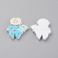 Printed Natural Wooden Beads, Dyed, Baby & Bear, Light Sky Blue, 35x28x4.5mm, Hole: 1.5mm(X-WOOD-S037-091A)