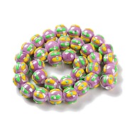Handmade Porcelain Beads Strands, with Enamel, Round, Lilac, 10~11x9mm, Hole: 1.5mm, about 35pcs/strand, 12.80 inch(32.5cm)(PORC-L078-01L)