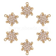 6 Pieces Snowflake Clear Cubic Zirconia Charm Pendant Brass Flower Charm Long-Lasting Plated Pendant for Jewelry Necklace Bracelet Earring Making Crafts, Golden, 15mm, Hole: 1.5mm(JX408A)