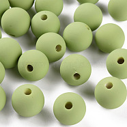 Acrylic Beads, Rubberized Style, Half Drilled, Round, Yellow Green, 16mm, Hole: 3.5mm(OACR-S039-05-83)
