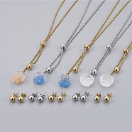 304 Stainless Steel Jewelry Sets, with Resin, Slider Necklaces and Stud Earring, Mixed Color, 23.62 inch(60cm), 2mm, 19x8mm, Pin: 0.8mm(SJEW-E326-M)