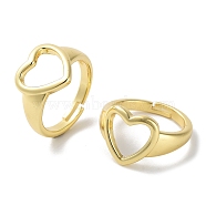 Brass Adjustable Rings for Women, Hollow Heart, Real 18K Gold Plated, Inner Diameter: 18mm(RJEW-E292-26G)