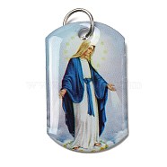 Rectangle Epoxy Resin Pendants, Religion Charms with Platinum Plated Aluminum Jump Rings, Virgin, 40x23.5x3mm, Hole: 7mm(RESI-L038-04P-01)