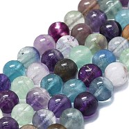 Natural Fluorite Beads Strands, Round, 8~9mm, Hole: 0.8mm, about 48~52pcs/strand, 15.35''~16.54''(39~42cm)(G-K245-A10-04)