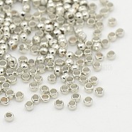 Brass Crimp Beads, Cadmium Free & Nickel Free & Lead Free, Rondelle, Nickel Color, about 2mm in diameter, 1.2mm long, hole: 1.2mm(E002-NF)