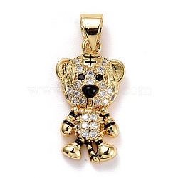 Brass Micro Pave Clear Cubic Zirconia Pendants, with Enamel, Long-Lasting Plated, Lead Free & Cadmium Free, Tiger, Real 18K Gold Plated, 19x10.5x4mm, Hole: 5x3mm(ZIRC-E165-06G)