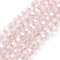 Electroplate Transparent Glass Beads Strands, Faceted, Round, Pearl Luster Plated, Misty Rose, 6mm, Hole: 1mm, about 98~100pcs/strand, 20.39~20.59 inch(51.8~52.3cm)(EGLA-A035-T6mm-A20)