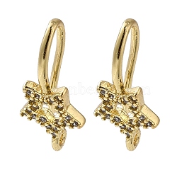 Rack Plating Brass Micro Pave Clear Cubic Zirconia Earring Hooks, Ear Wire, Long-Lasting Plated, Lead Free & Cadmium Free, Star, Real 18K Gold Plated, 16x8x8.5mm, Hole: 1mm, Pin: 1mm(KK-A231-08G)