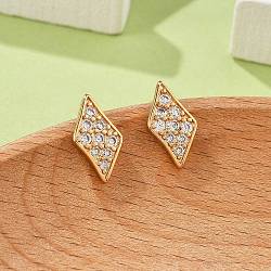 Rhombus Brass Micro Pave Clear Cubic Zirconia Stud Earrings for Women, Cadmium Free & Lead Free, Long-Lasting Plated, Rack Plating, Golden, 12.5x7mm(EJEW-G428-16G)