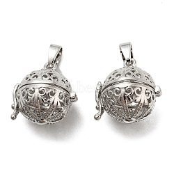 Rack Plating Brass Hollow Round Cage Pendants, For Chime Ball Pendant Necklaces Making, Long-Lasting Plated, Platinum, 22.5x22x18mm, Hole: 8x4mm(KK-P238-04P)