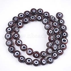 Handmade Evil Eye Lampwork Beads Strands, Flat Round, Coconut Brown, 7.5x3mm, Hole: 1mm, about 48pcs/strand, 13.7 inch~14.9 inch(LAMP-S191-02B-13)