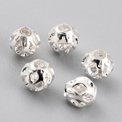 Long-Lasting Hollowed Plated Brass Beads, Filigree Beads, 925 Sterling Silver Plated, 4x3.5mm, Hole: 1.2mm(KK-O133-003A-S)