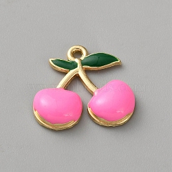 Zinc Alloy Pendants, with Enamel, Light Gold, Cherry, 17x18.5x3.5mm, Hole: 1.4mm(FIND-WH20026-052C)
