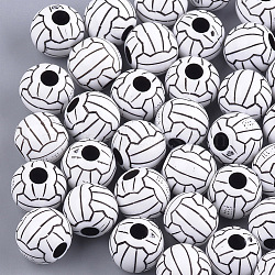 Craft Style Acrylic Beads, Sports Beads, Volleyball, White, 12x10.5mm, Hole: 3.5~4mm(X-MACR-T023-18)