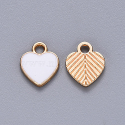 Alloy Enamel Charms, Heart, Light Gold, White, 12x10x2mm, Hole: 2mm(X-ENAM-S121-041C)