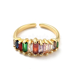 Cubic Zirconia Rectangle Open Cuff Ring, Real 18K Gold Plated Brass Jewelry for Women, Cadmium Free & Lead Free, Colorful, US Size 5 1/2(16.1mm)(RJEW-E046-09G)