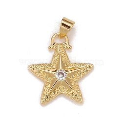 Brass Micro Pave Cubic Zirconia Pendants, Real 18K Gold Plated, Lead Free & Cadmium Free, Star, Clear, 20.5x18.5x3mm, Hole: 4x3mm(KK-A161-16G)