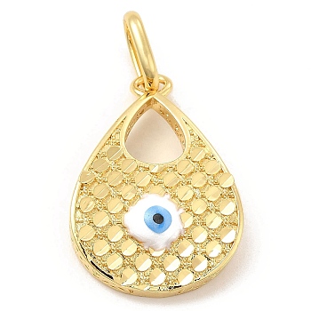 Brass Pendants, with Enamel, Real 18K Gold Plated, Long-Lasting Plated, Teardrop with Evil Eye Charm, White, 34x23.5x6mm, Hole: 10x7mm
