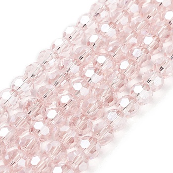 Electroplate Transparent Glass Beads Strands, Faceted(32 Facets), Round, Pearl Luster Plated, Misty Rose, 6mm, Hole: 1mm, about 98~100pcs/strand, 20.39~20.59 inch(51.8~52.3cm)